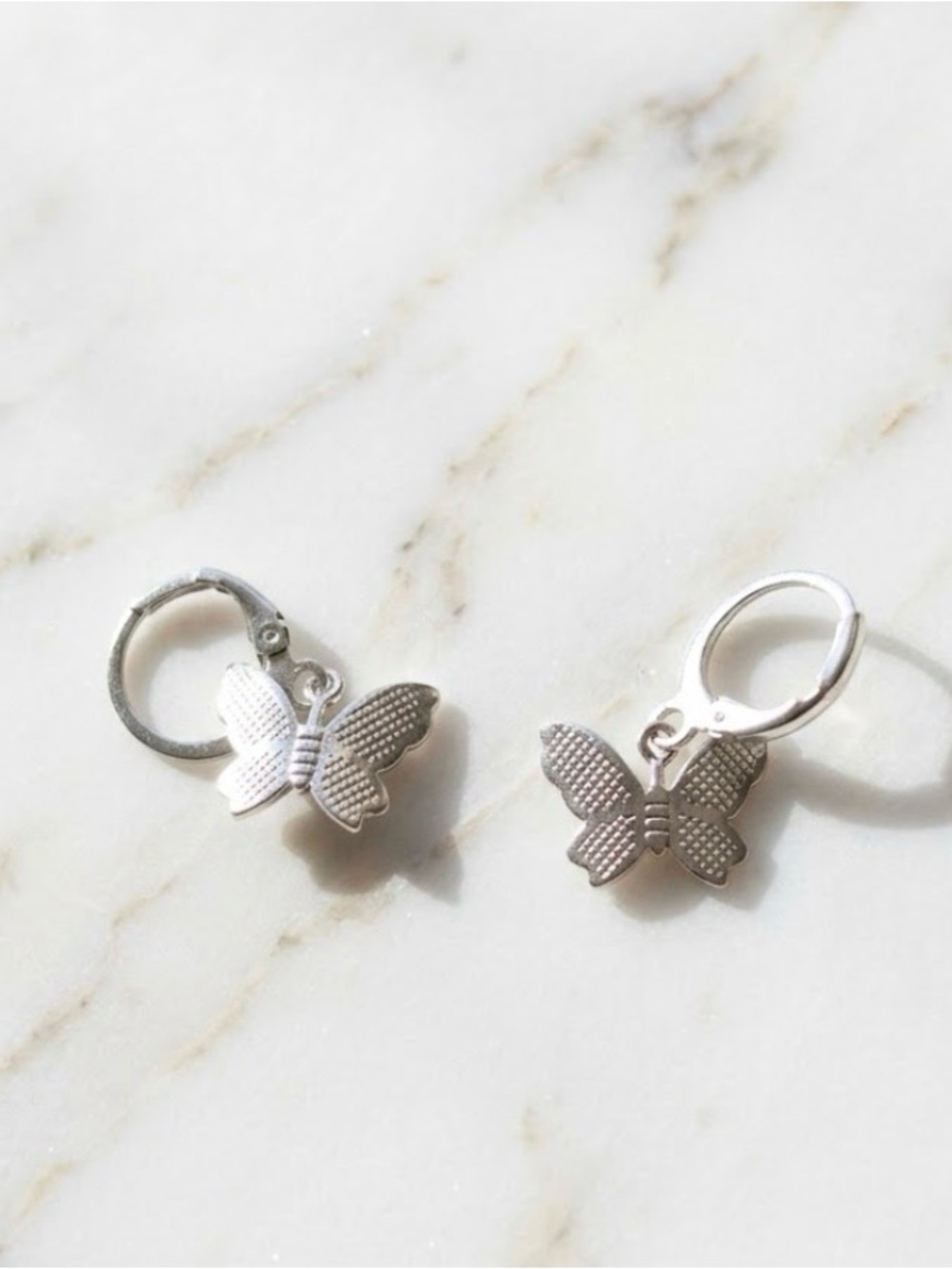 Silver Butterfly Hoop Earrings